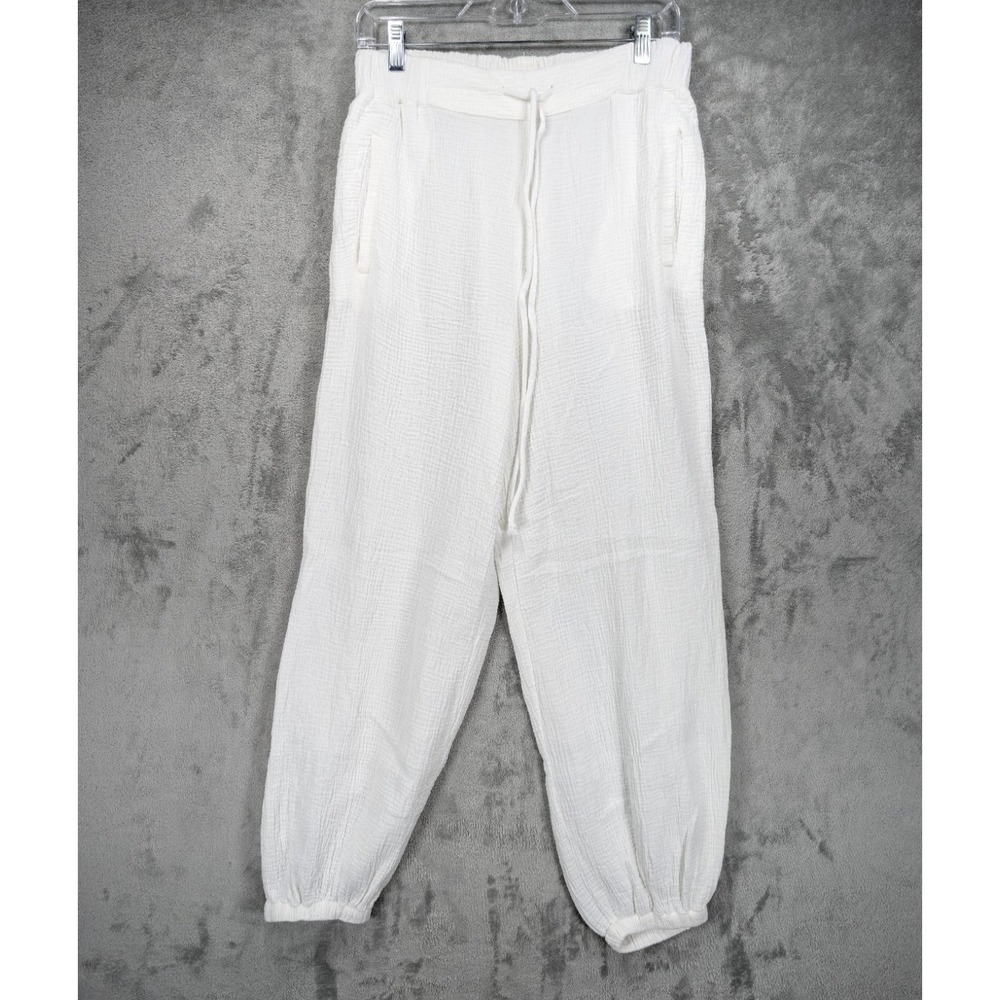 White Drawstring Jogger Pants - Comfortable Lightweight Track Pants